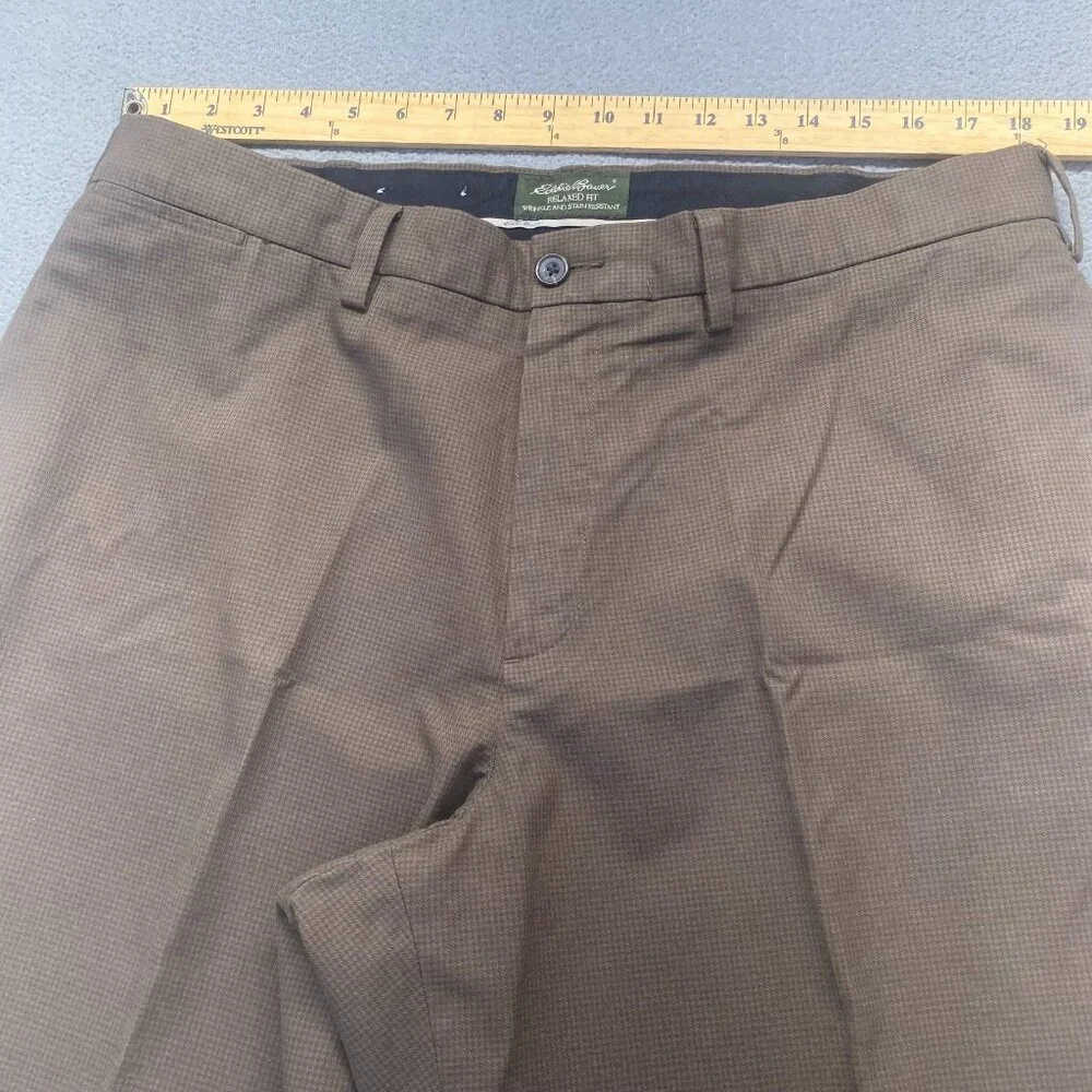 Eddie Bauer Brown Dress Pants Men's Size 38X32 Relaxed Fit,Flat Front,100% Cotto